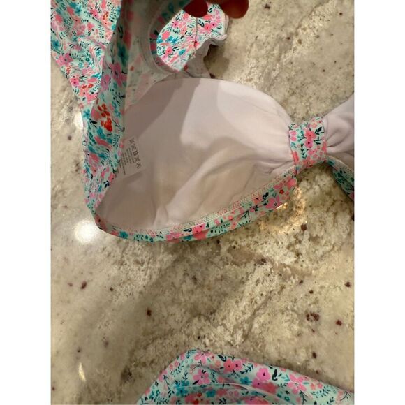Pink Lily Light Blue Ditsy Floral Print Flutter Sleeve Bikini sz XL NWOT - Picture 8 of 10